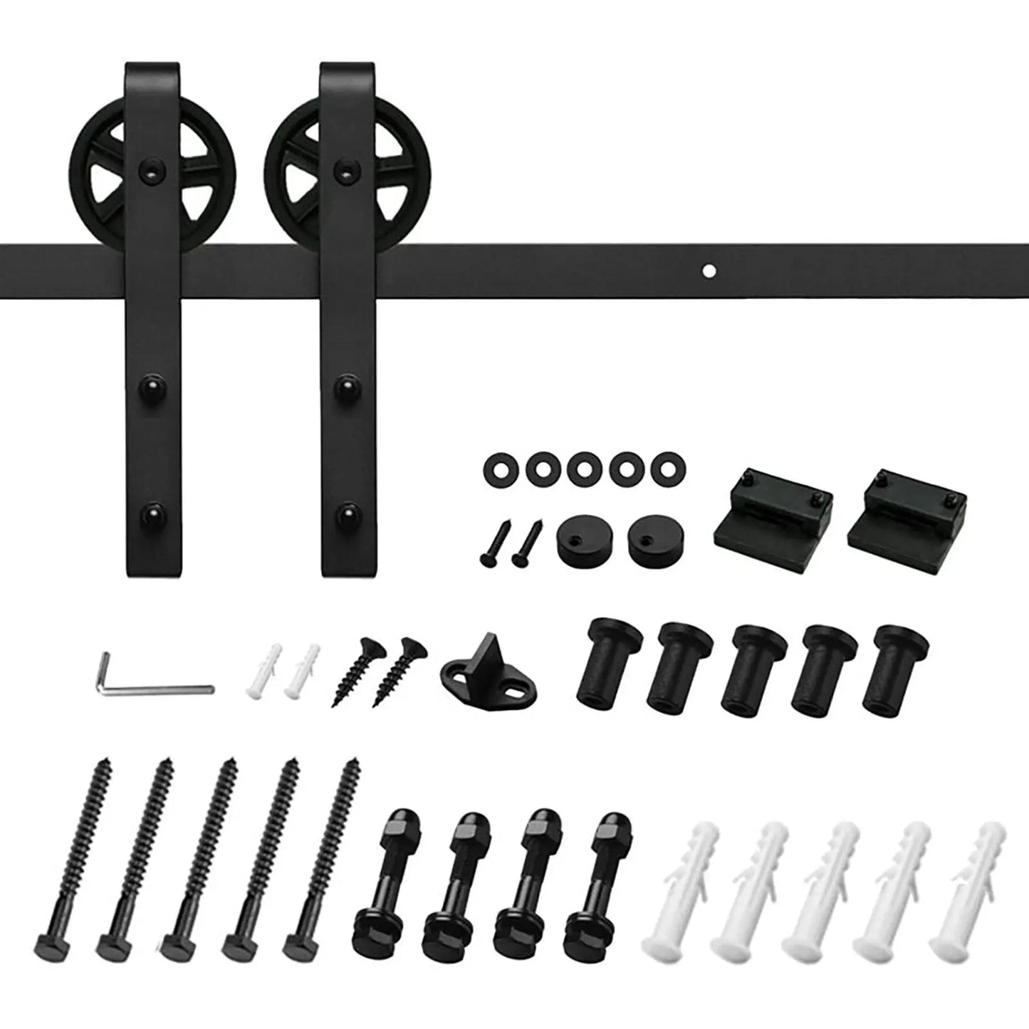 Big Spoke Wheel Roller Sliding Barn Door Hardware Kit - Steel / Black  - Door Not Included