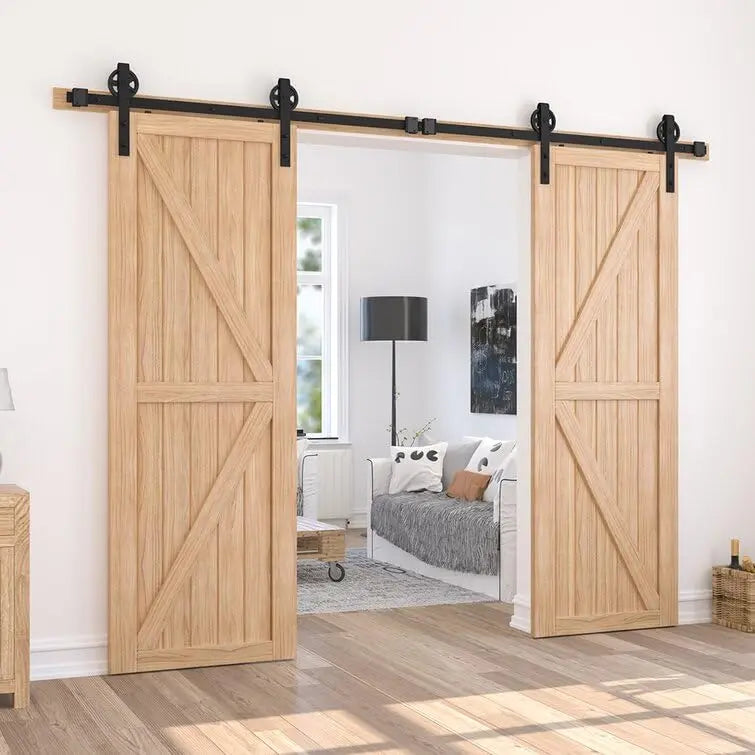Big Spoke Wheel Roller Sliding Barn Door Hardware Kit - Steel / Black  - Door Not Included