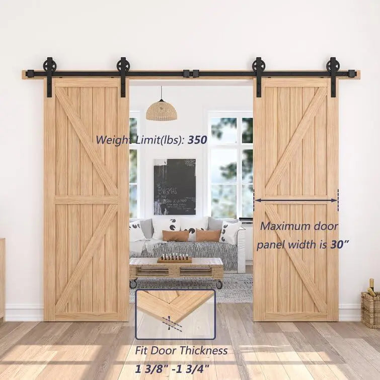Big Spoke Wheel Roller Sliding Barn Door Hardware Kit - Steel / Black  - Door Not Included