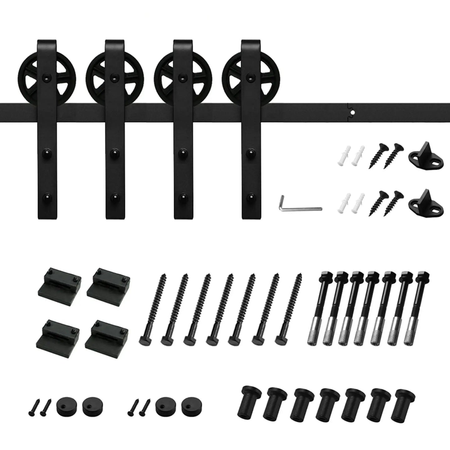 Big Spoke Wheel Roller Sliding Barn Door Hardware Kit - Steel / Black  - Door Not Included