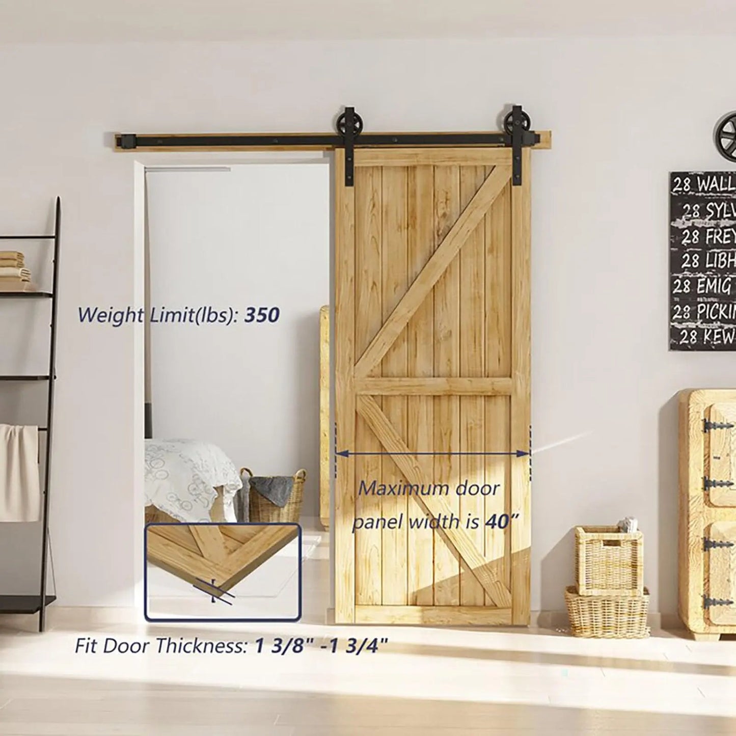 Big Spoke Wheel Roller Sliding Barn Door Hardware Kit - Steel / Black  - Door Not Included