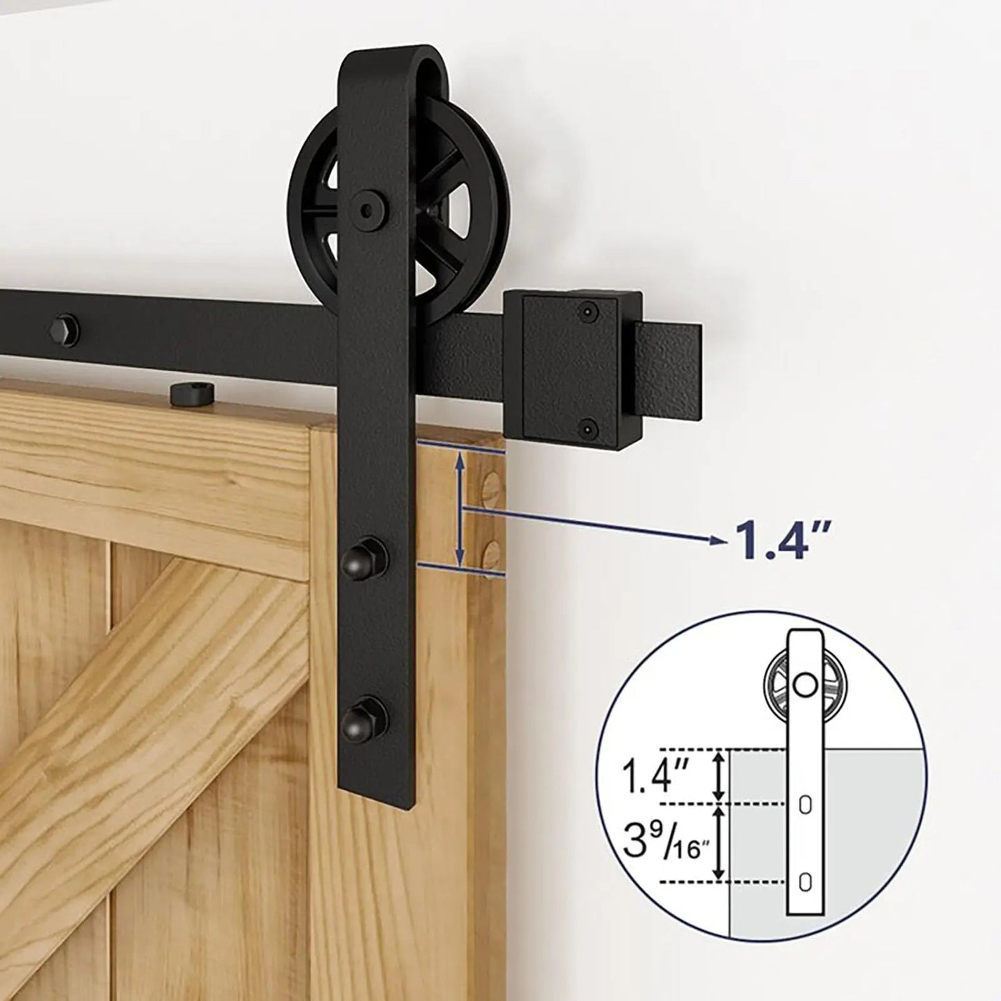 Big Spoke Wheel Roller Sliding Barn Door Hardware Kit - Steel / Black  - Door Not Included