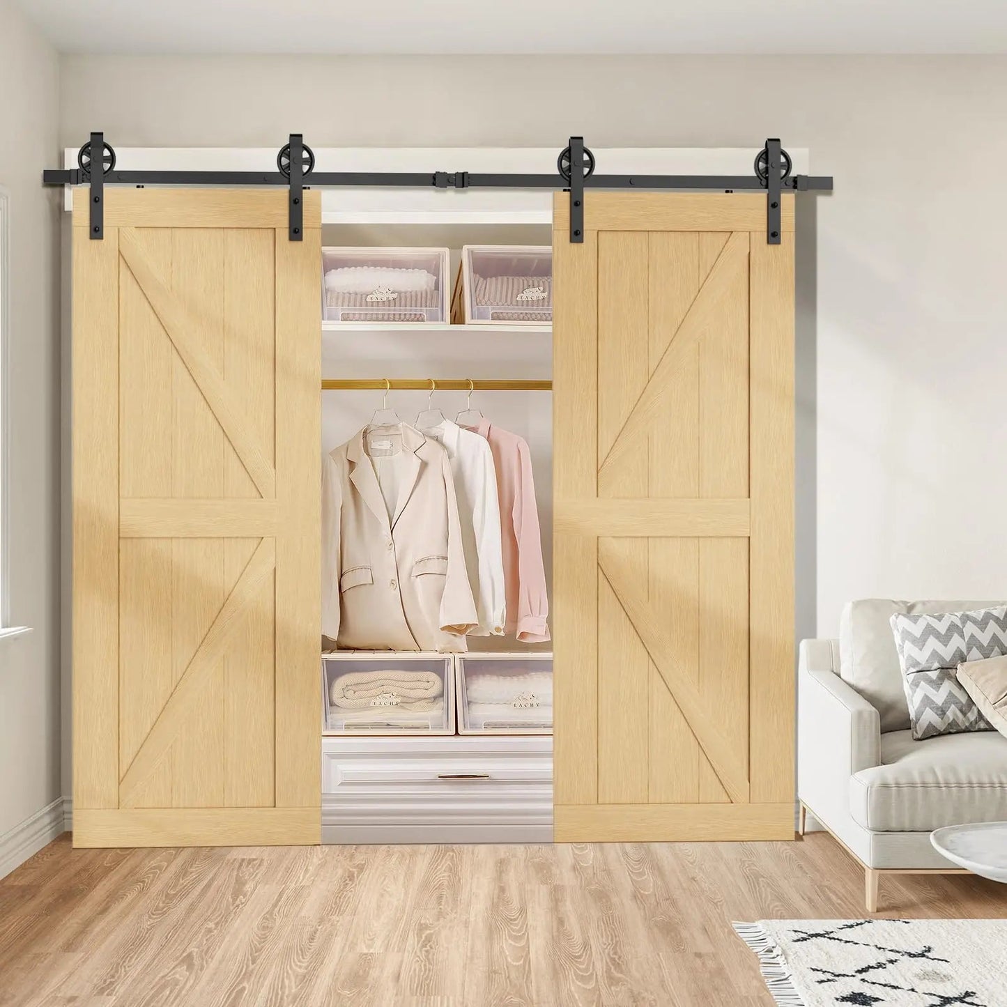 Big Spoke Wheel Roller Sliding Barn Door Hardware Kit - Steel / Black  - Door Not Included