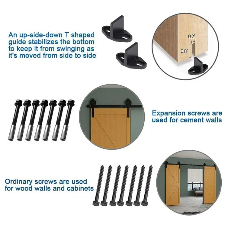 Big Spoke Wheel Roller Sliding Barn Door Hardware Kit - Steel / Black  - Door Not Included