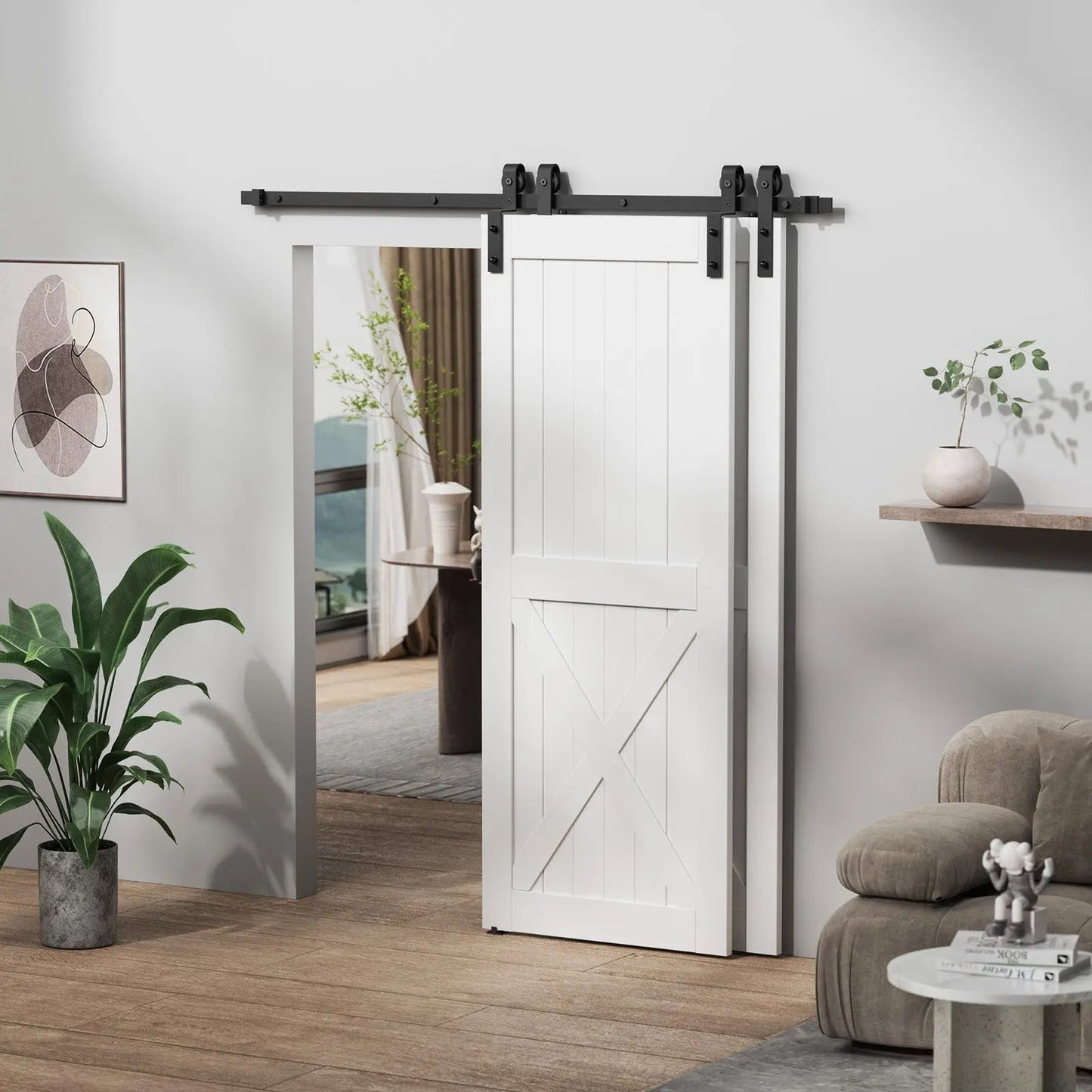 Bypass Sliding Barn Door Hardware Kit Basic J Pulley Steel Black - Door Not Included