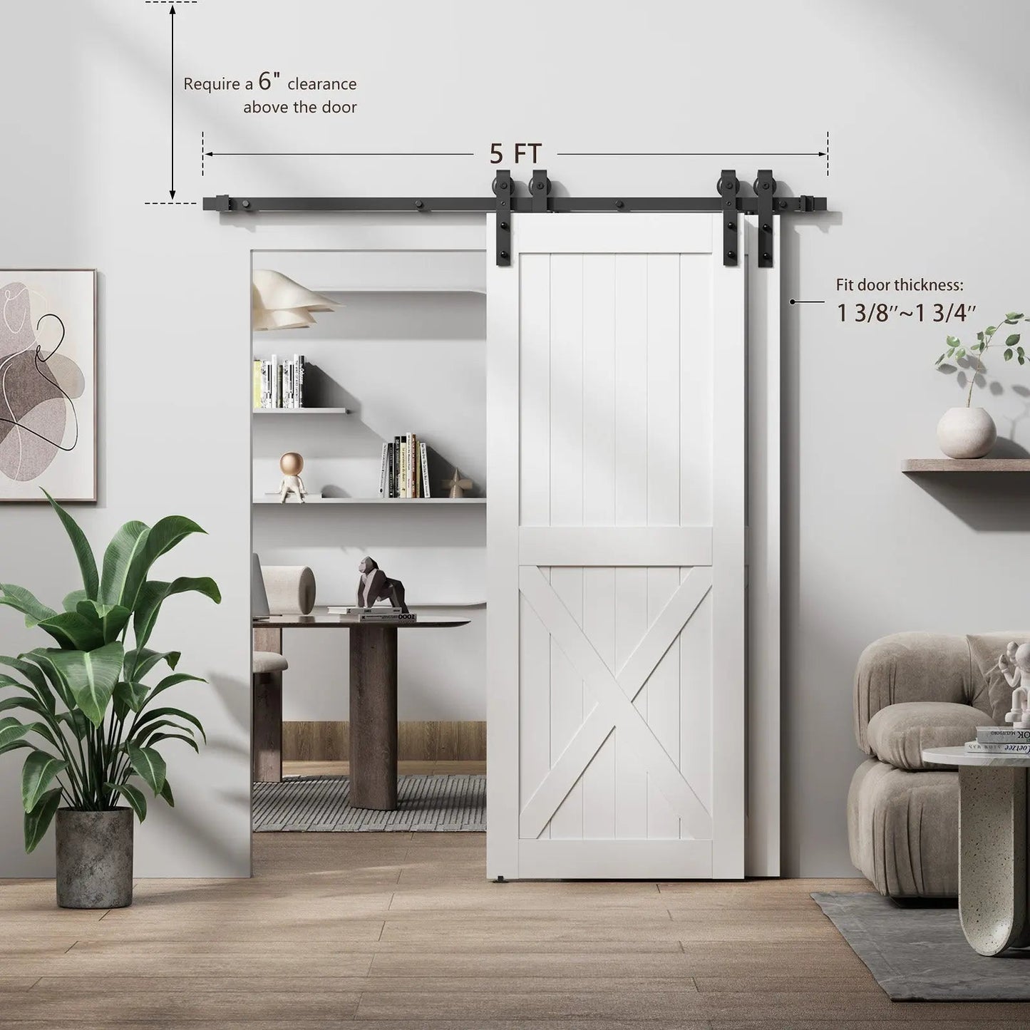 Bypass Sliding Barn Door Hardware Kit Basic J Pulley Steel Black - Door Not Included