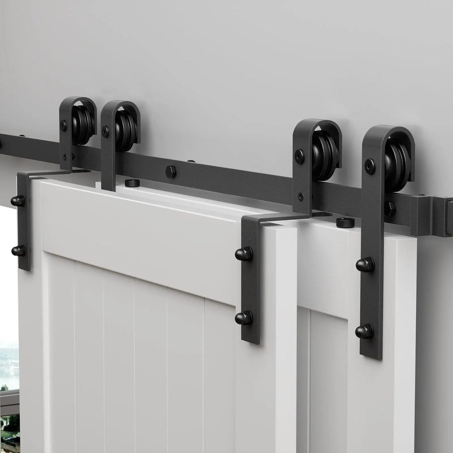 Bypass Sliding Barn Door Hardware Kit Basic J Pulley Steel Black - Door Not Included