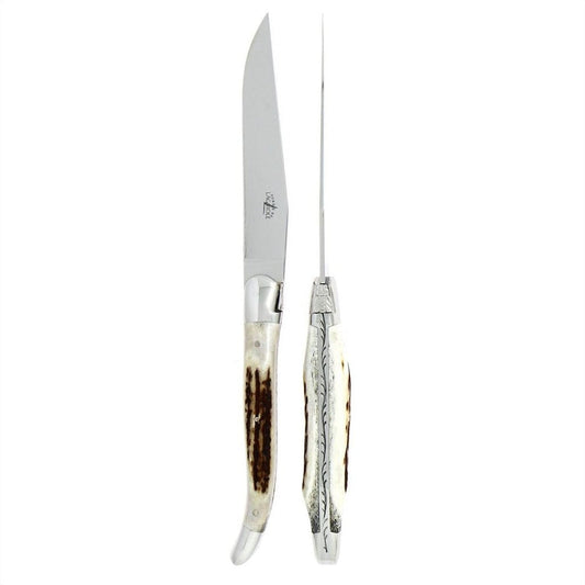 Forge de Laguiole 2 Piece Steak Knife Set With Elk Stag Handle