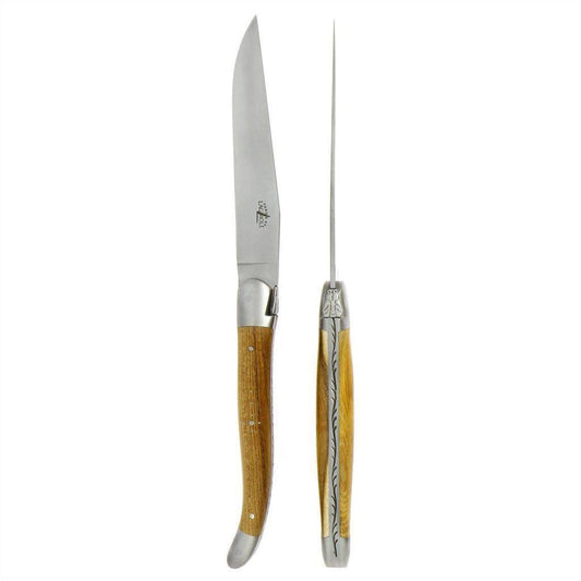 Forge de Laguiole 2 Piece Steak Knife Set Pistachio Handle Satin Finish
