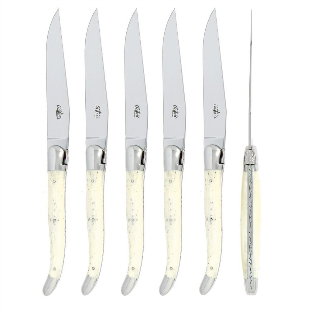 Forge de  Laguiole 6 Piece Steak Knife Set Bone Handle