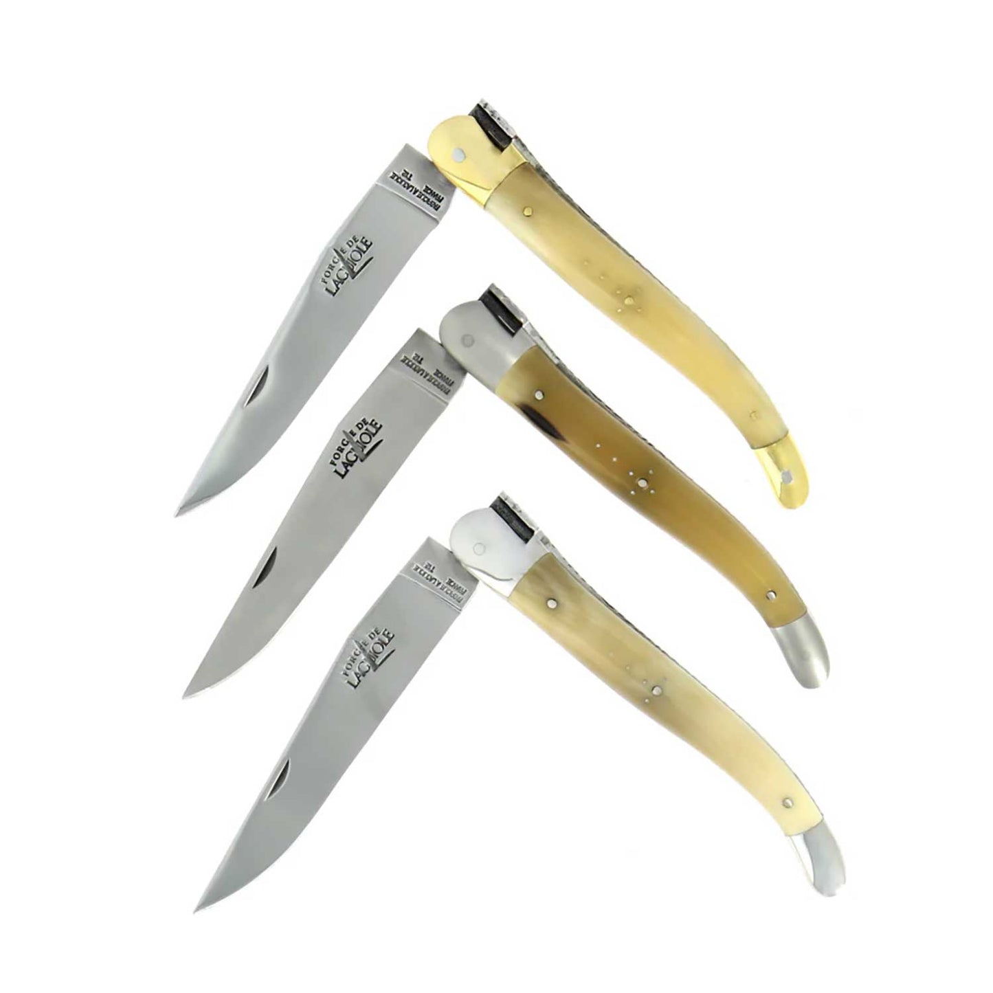 Forge de Laguiole Tradition 12 cm Pocket Knife with Light Horn Tip Handle and Brushed Stainless Satin Finish