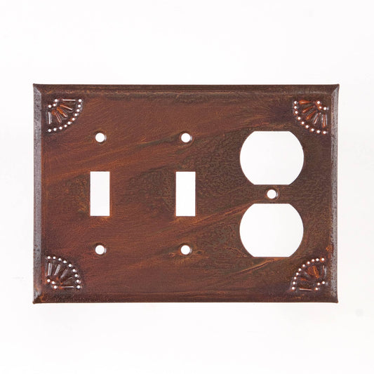 Double Switch & Outlet Cover with Country Chisel Pattern in Rustic Tn