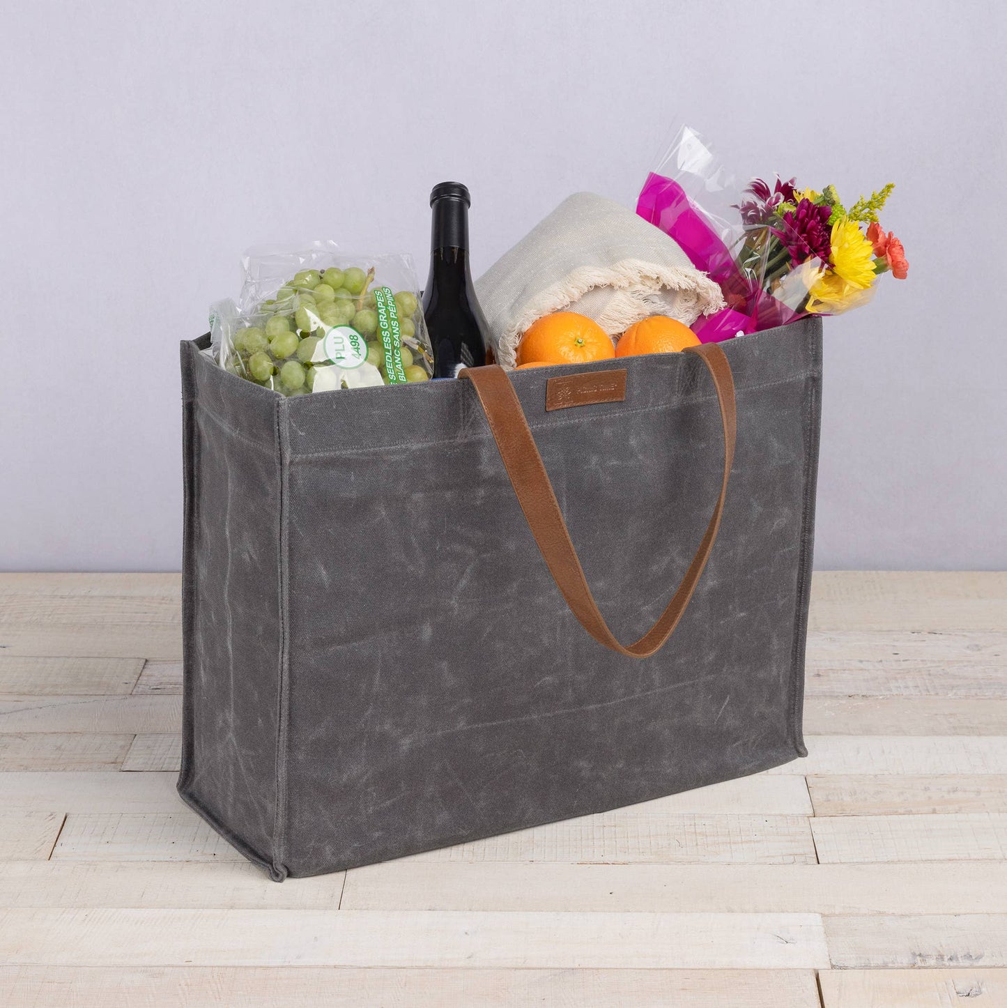 Market Waxed Canvas Tote with Leatherette Handles - Gray