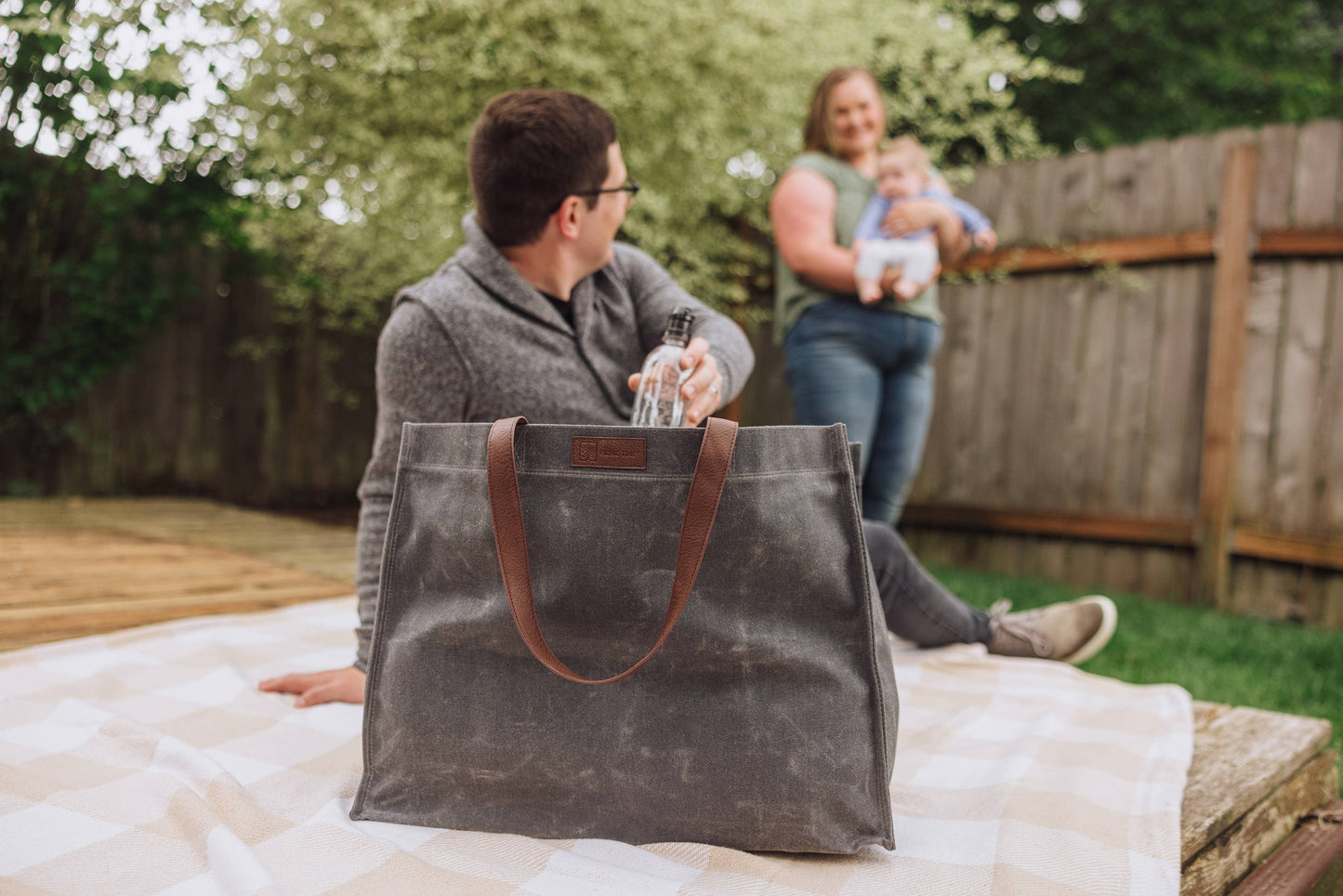 Market Waxed Canvas Tote with Leatherette Handles - Gray