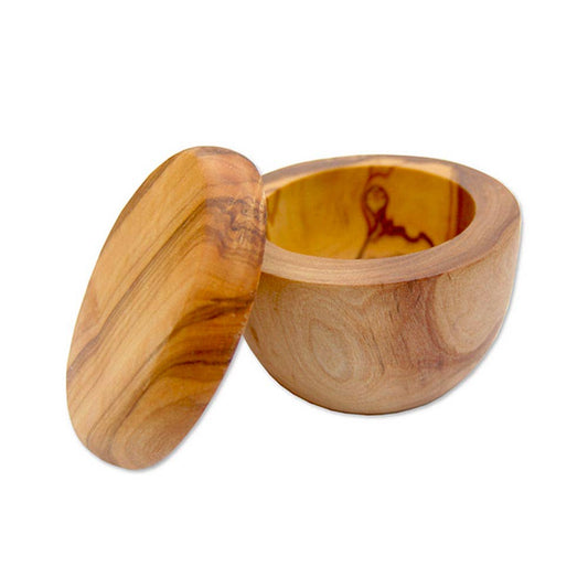 Olive wood Salt Jar with Lid and Salt Shovel