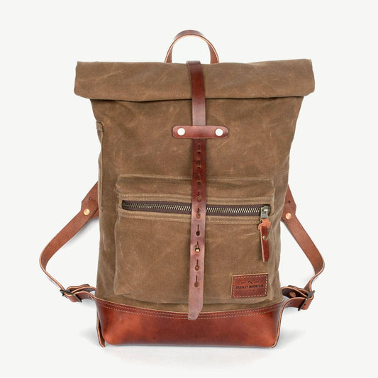 Biographer Backpack - Waxed Canvas / Leather - Brush Brown