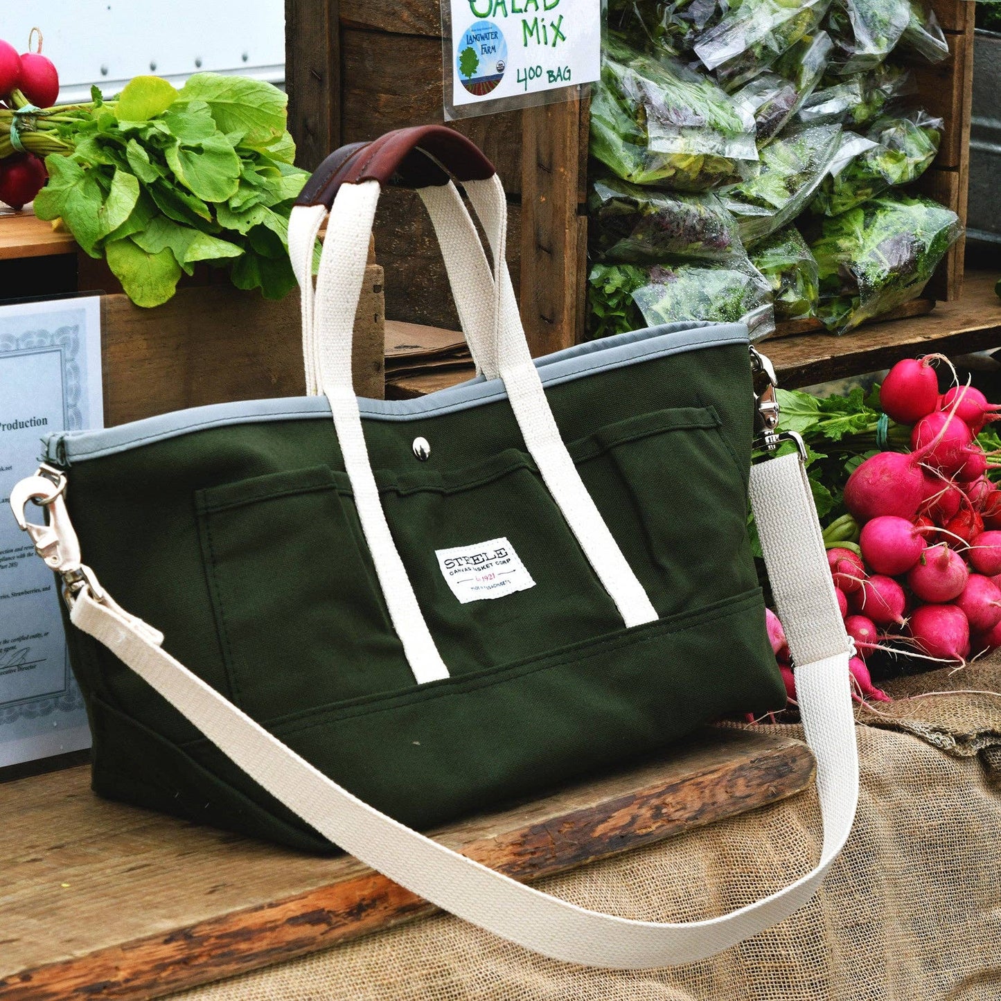 Garden Tote III - Olive Canvas