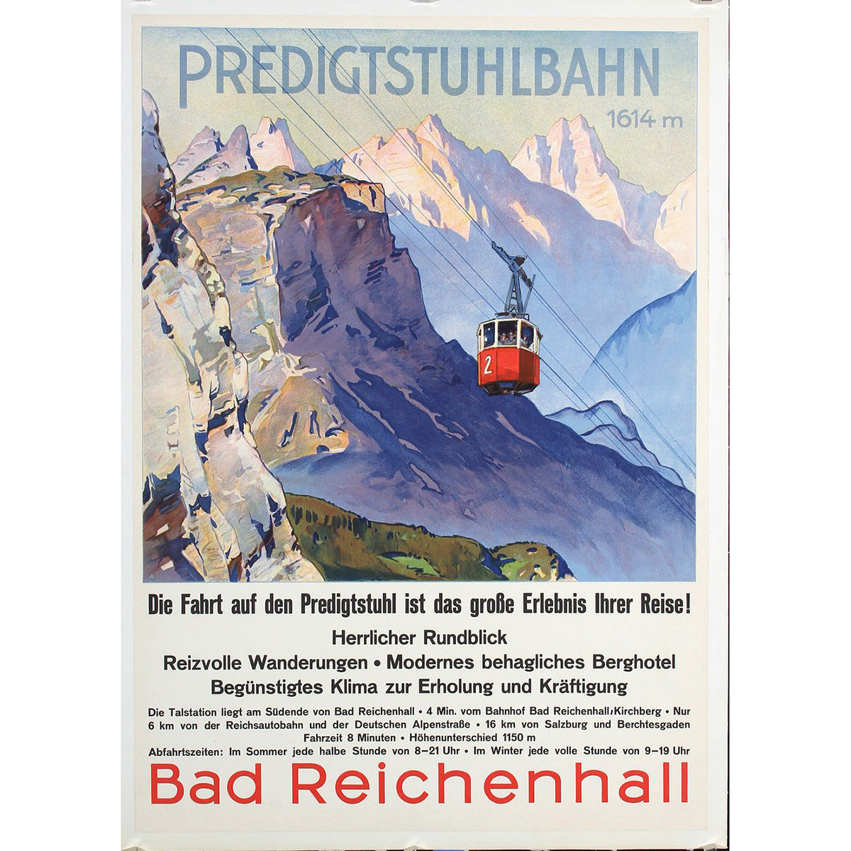 Predigtstuhlbahn - Bad Reichenhall - Original Travel Poster Print With Cable Car