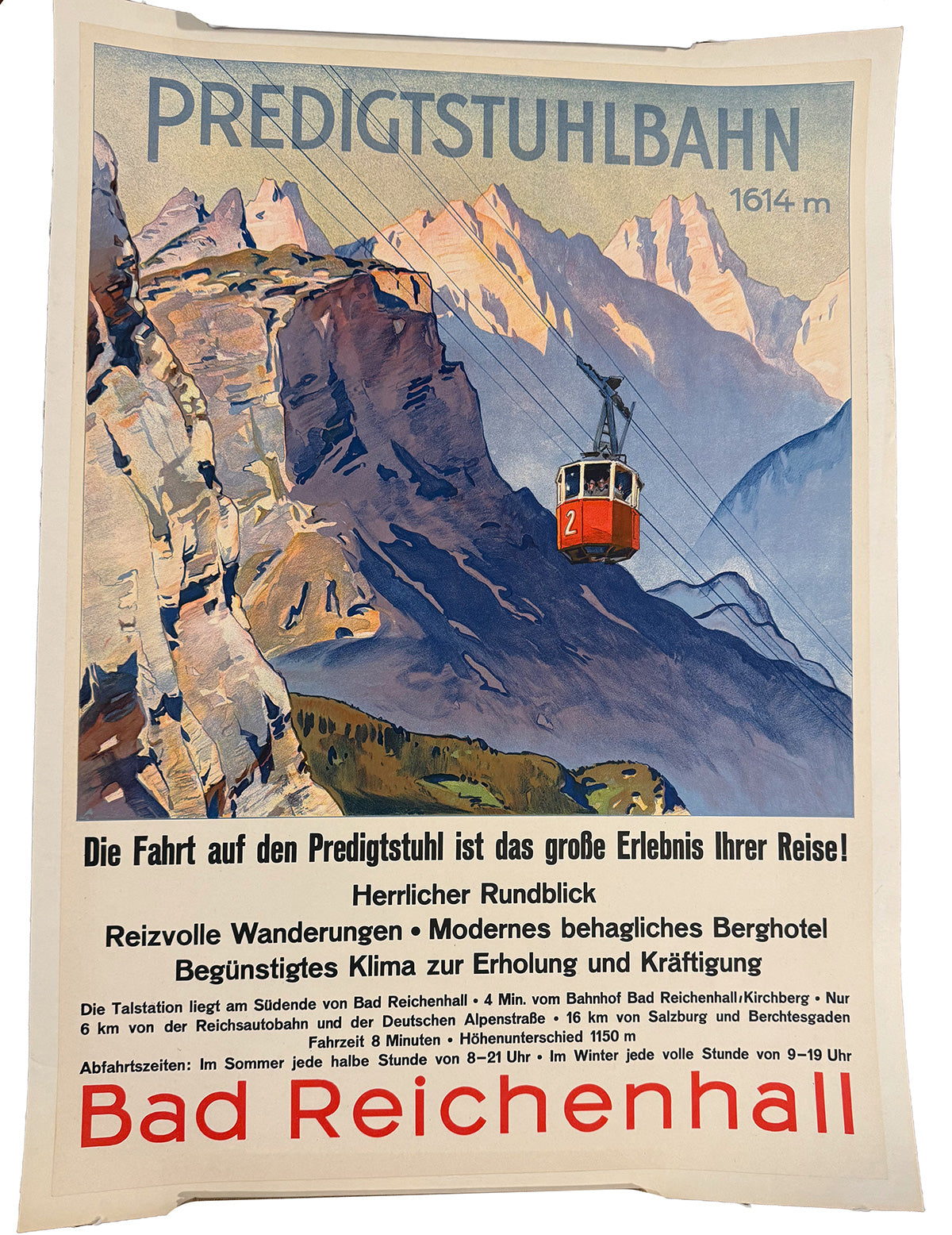 Predigtstuhlbahn - Bad Reichenhall - Original Travel Poster Print With Cable Car