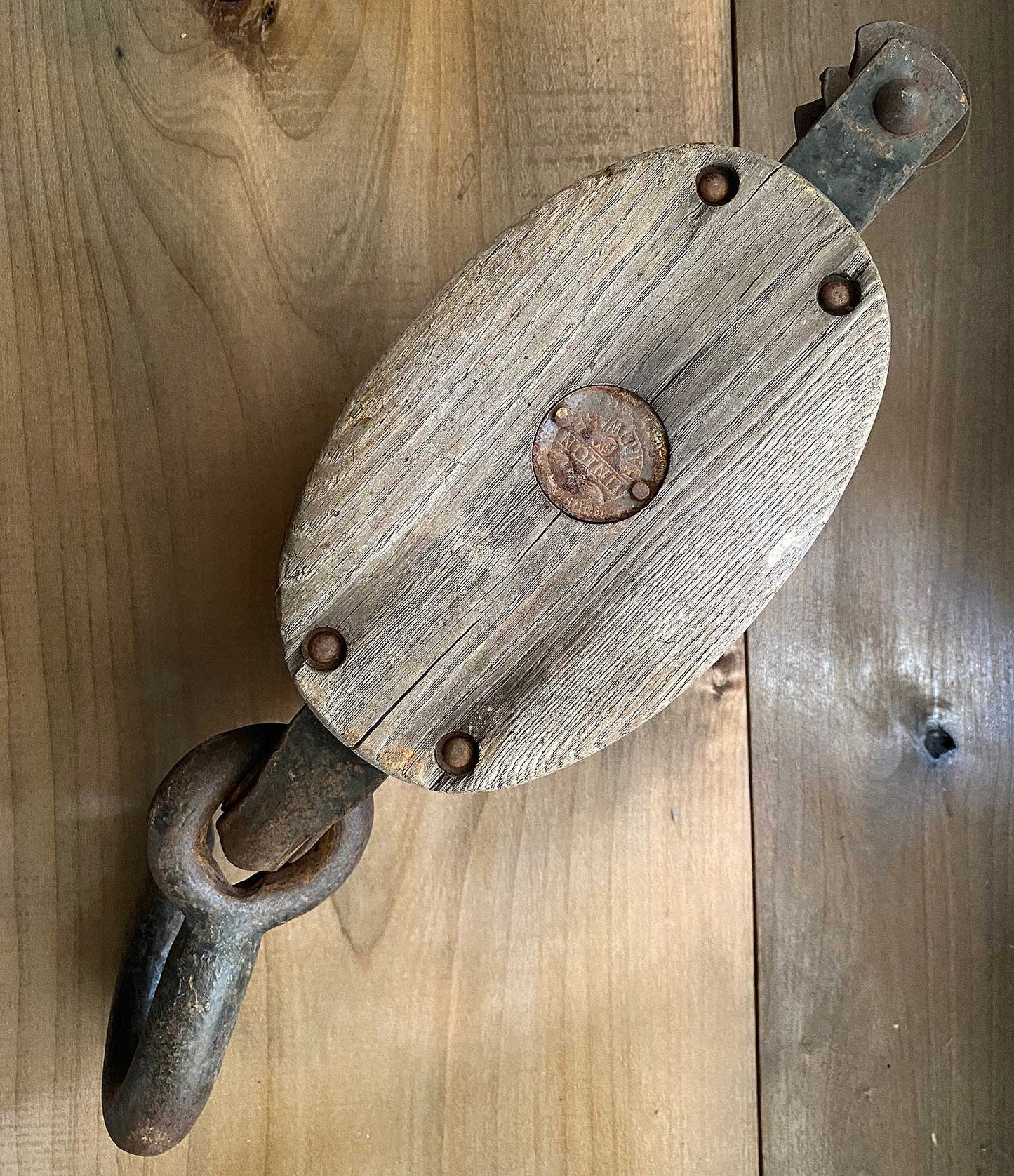 Antique Rustic Barn Pulley Double Medium Size Union Hardware