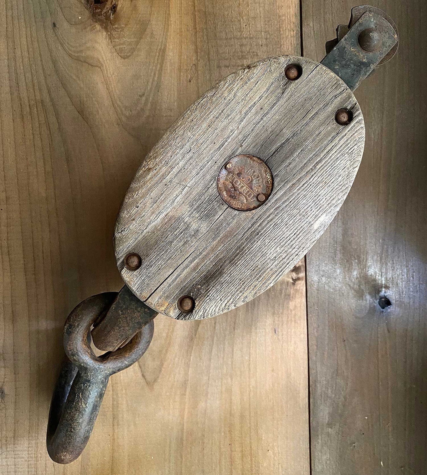 Antique Rustic Barn Pulley Double Medium Size Union Hardware