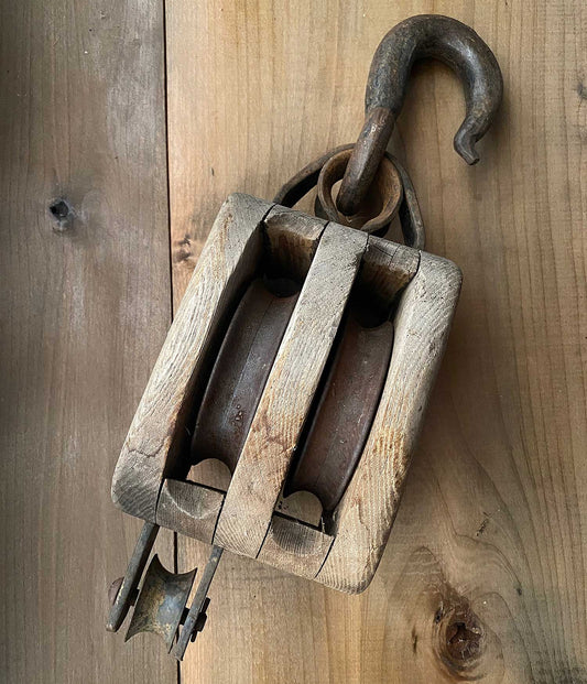 Antique Rustic Barn Pulley Double Medium Size Union Hardware