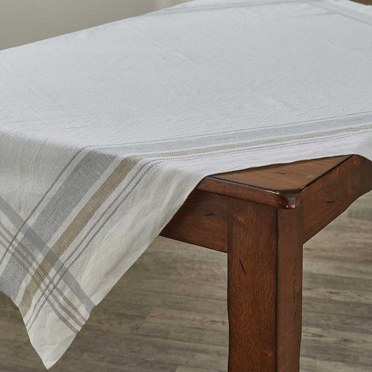 Split P Brinley Table Scarf / Tablecloth - 50 x 50 Inch Light Blue / Brown / White