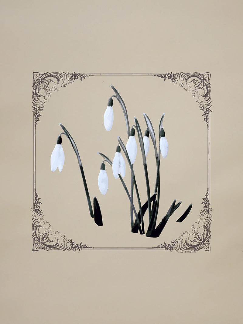 Vintage Style Snowdrops Poster Print with Hangers on Light Brown Color