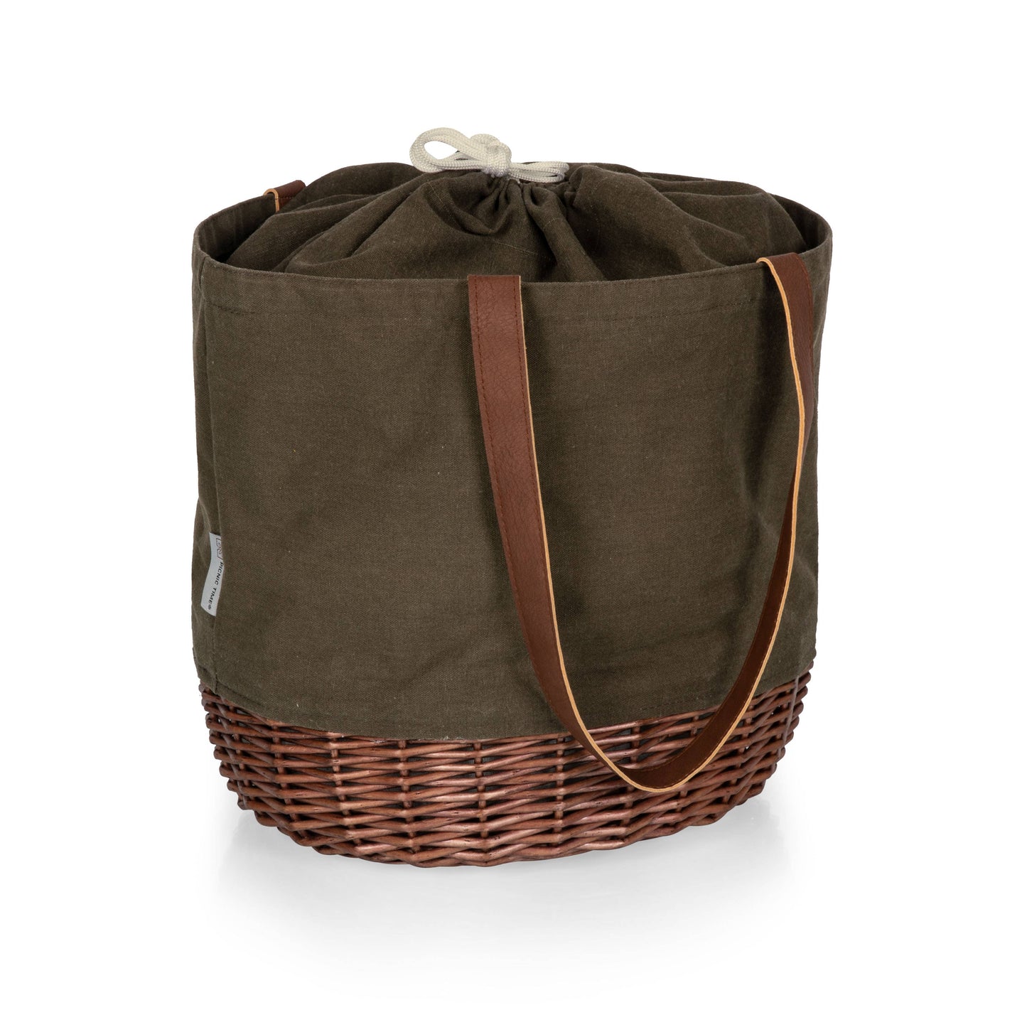 Coronado Canvas and Willow Basket Tote, (Khaki Green with Brown Wicker)