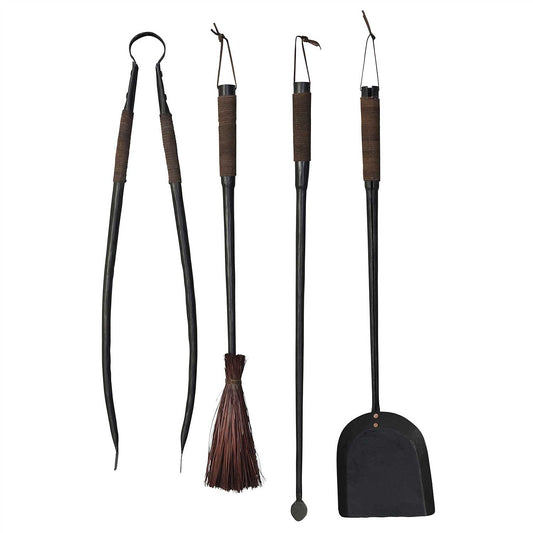 HomArt Cajon Fireplace Tools Iron With Leather Grips