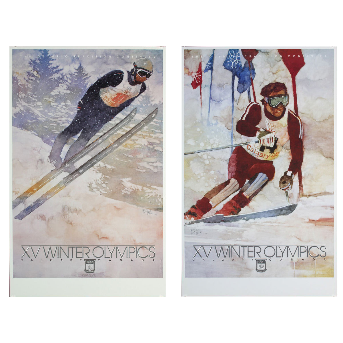 Calgary Winter Olympics 1988 Promotional Posters - Vintage Ski Cabin / Skiing Posters