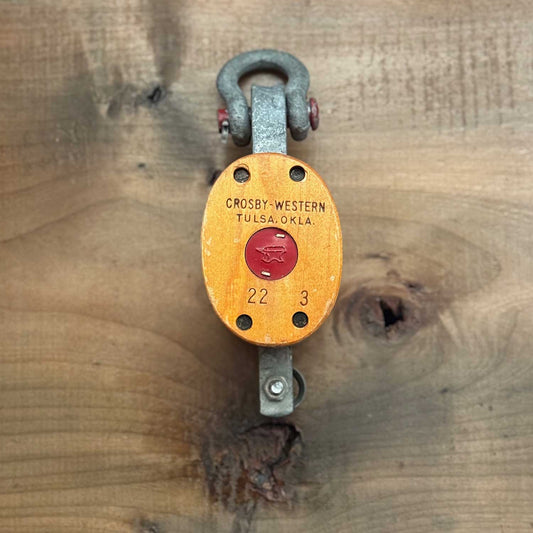 Vintage Crosby-Western Double Sheave Wooden Block Pulley