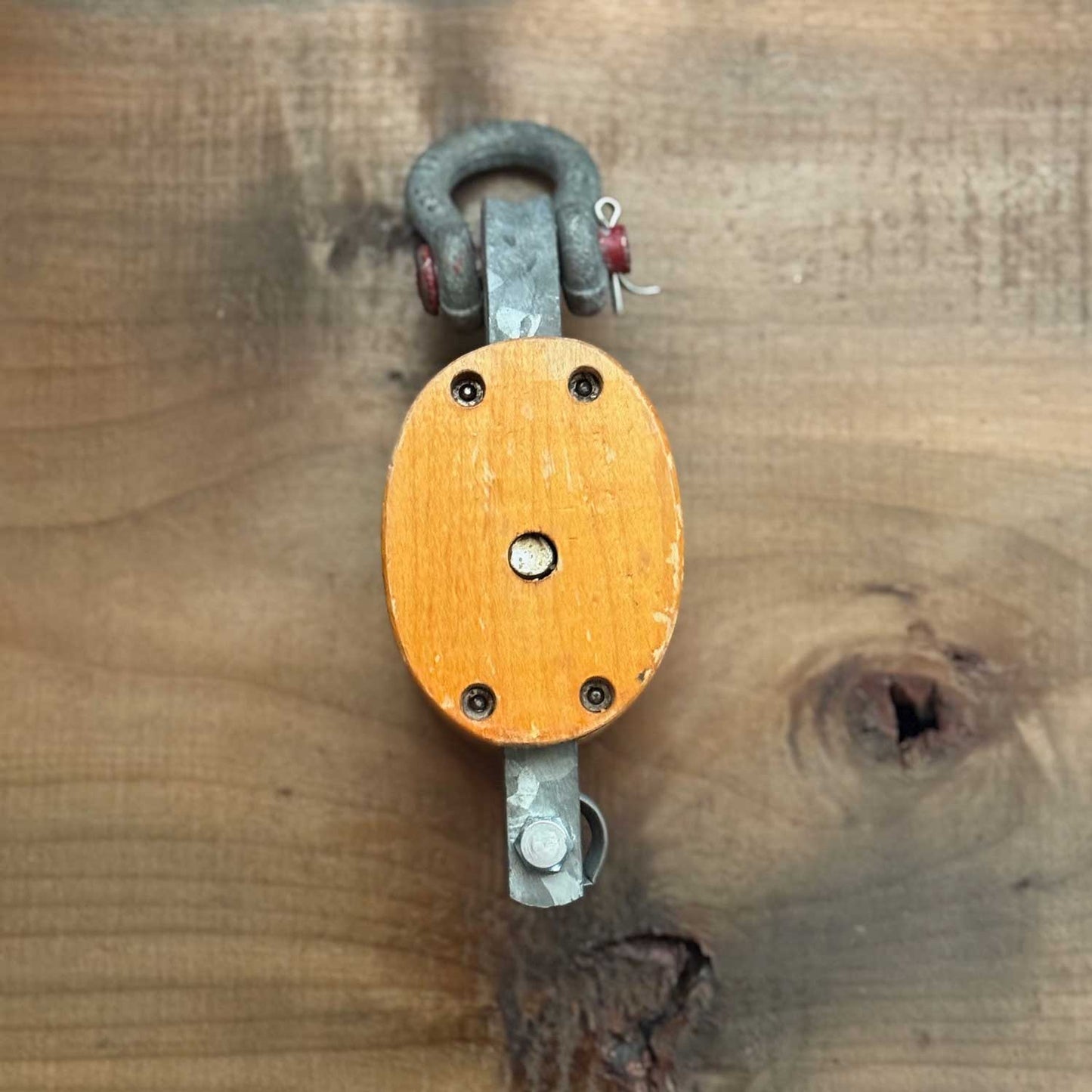 Vintage Crosby-Western Double Sheave Wooden Block Pulley