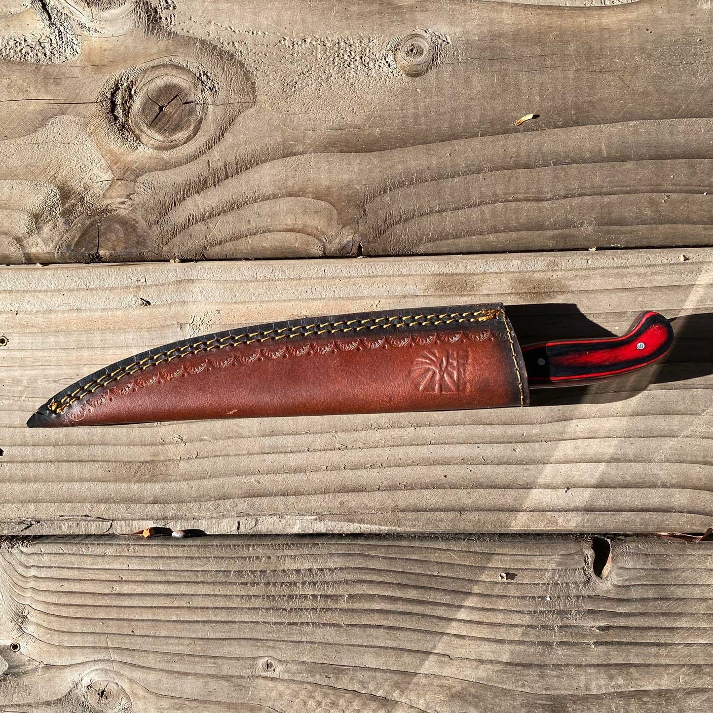 Damascus Steel Fillet Fishing Knife With Leather Sheath