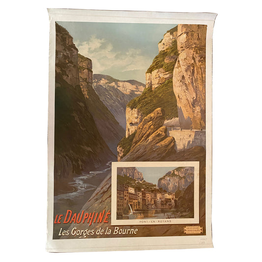 Le Dauphine Les Gorges de la Bourne Vintage Original Railroad Travel Poster F. Hugo D'Alesi