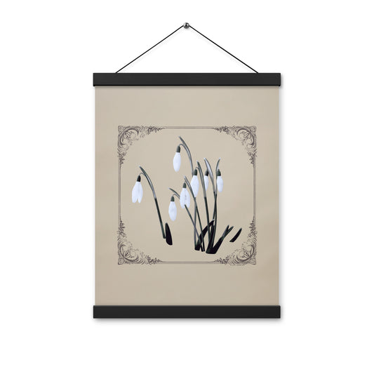 Vintage Style Snowdrops Poster Print with Hangers on Light Brown Color