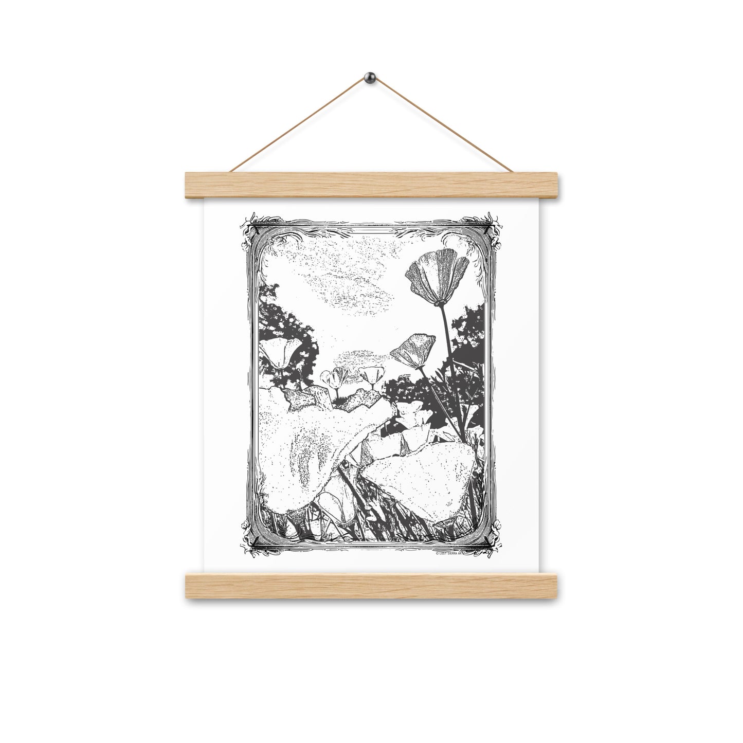 Vintage Style Poppies Poster 11 x 14 Inches with Wood Hangers