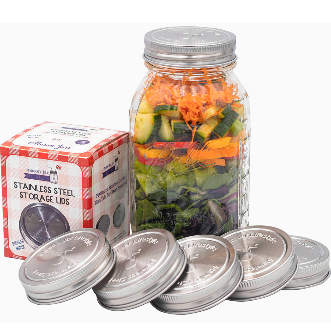 Stainless Steel Storage Lids w/ Silicone Seals for Mason Jar