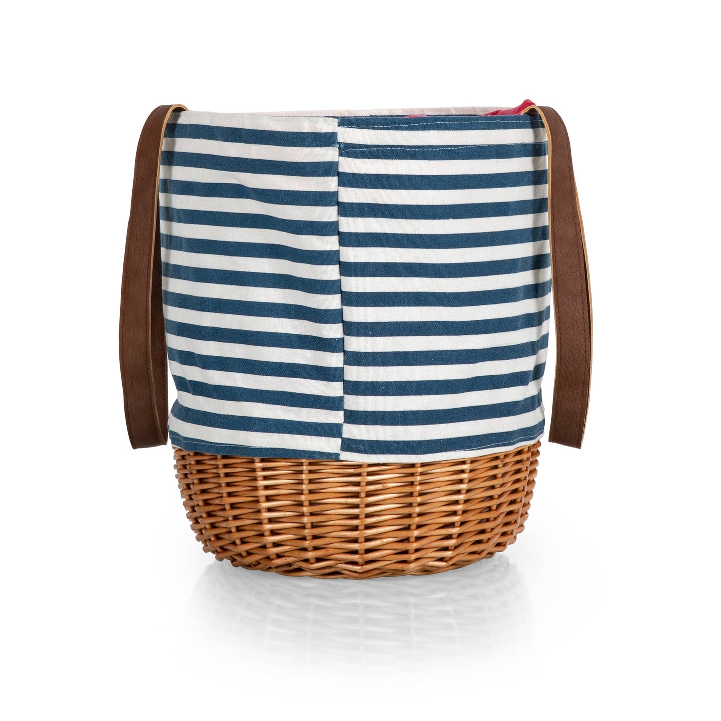 Coronado Canvas and Willow Picnic Basket Tote, (Navy Blue & White)