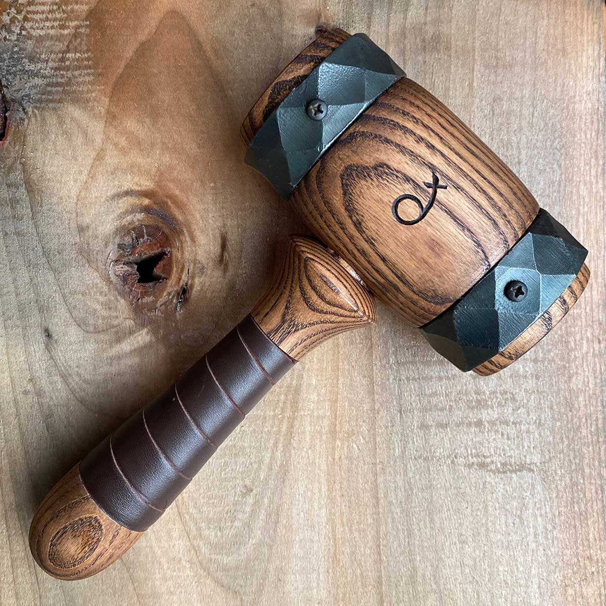 Small Wooden Mallet with Metal Rings by Fadir