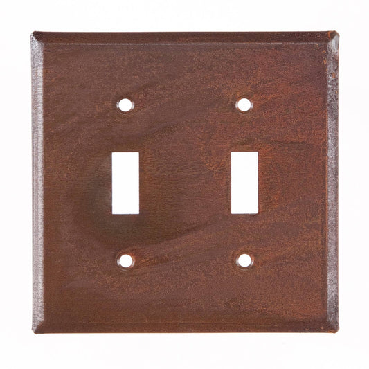 Double Switch Outlet Cover Unpierced in Rustic Tin / Rust Tone