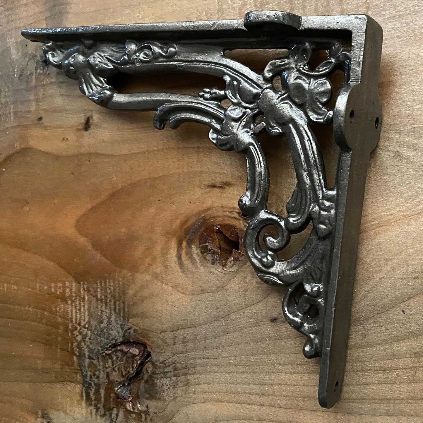 Pair Of 8 Inch Floral Shelf Brackets Vintage Design / Antique Iron Finish