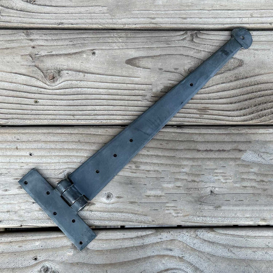 Forged 15 Inch Strap Hinge with Round Penny End Tip - Thicker, 3/8 Inch Steel