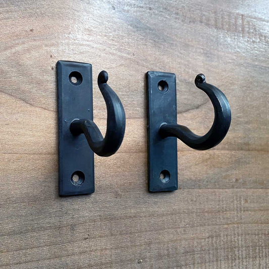 Hand Forged Cup Hook Black Iron Beeswax Finish - Rustic Cabin Style