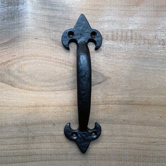 Black Iron Cabinet Handle 7 Inch With Fleur-De-Lis