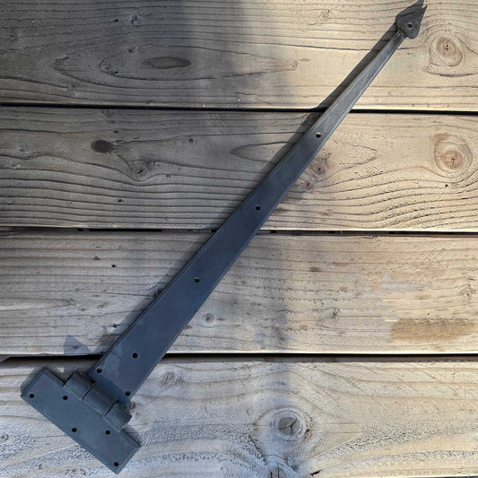 Forged 24 Inch Strap T Hinge with Spade Arrow Tip - Thicker 3/16 Inch Steel - Blacksmith Beeswax Finish