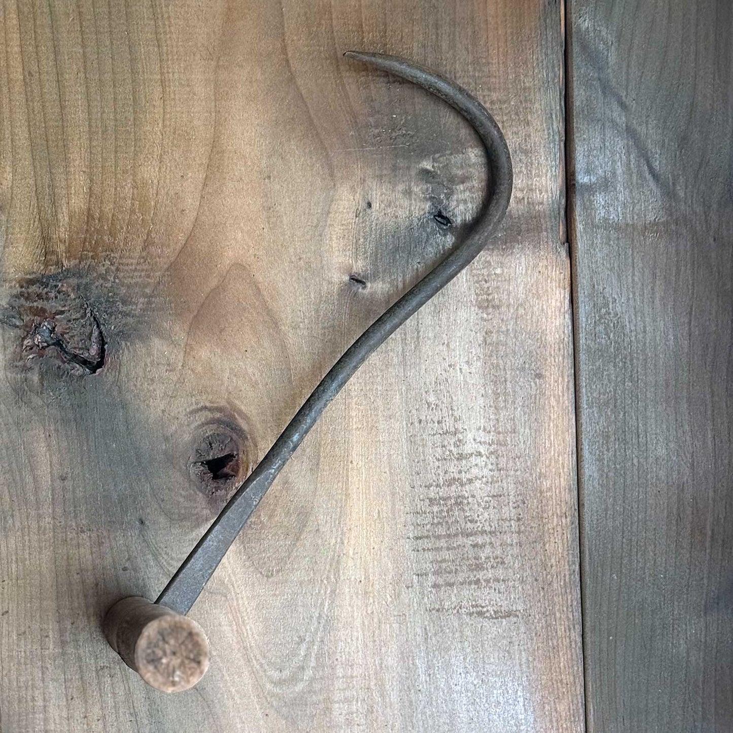 Vintage Rustic Hay Hook with Wood Handle