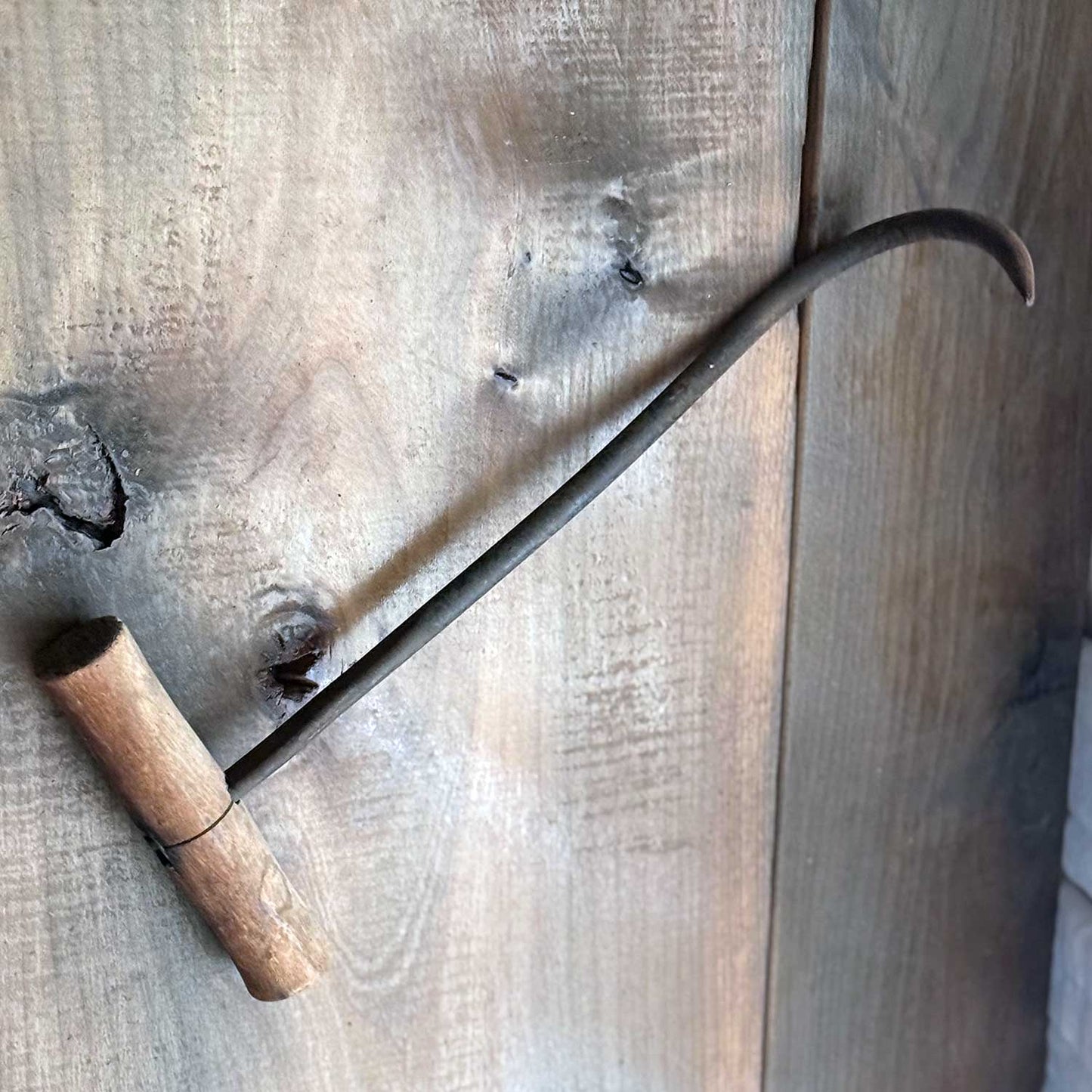 Vintage Rustic Hay Hook with Wood Handle