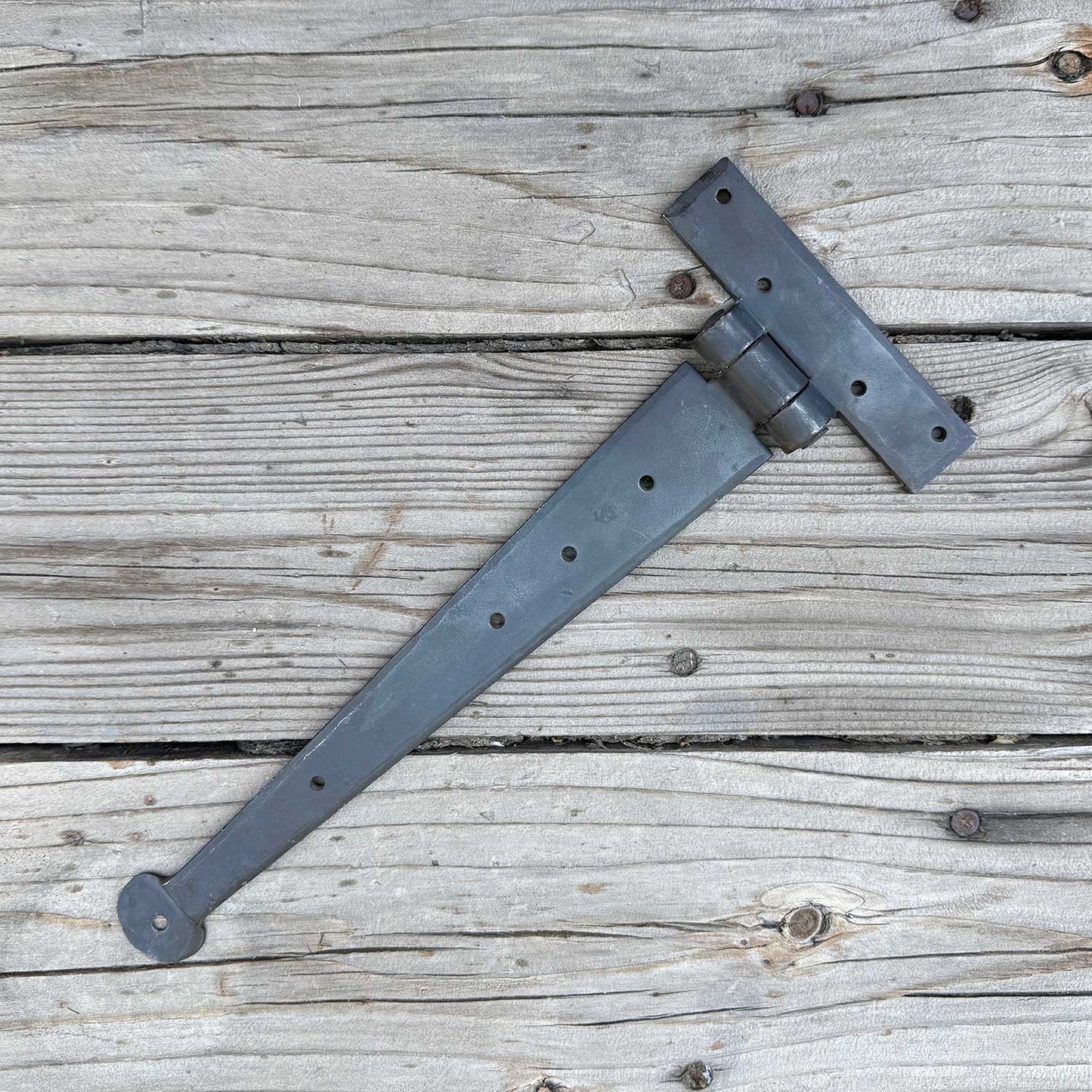 Hand Forged 12 Inch Strap Hinge Traditional Round Penny End Tip - Thicker 3/8 Inch