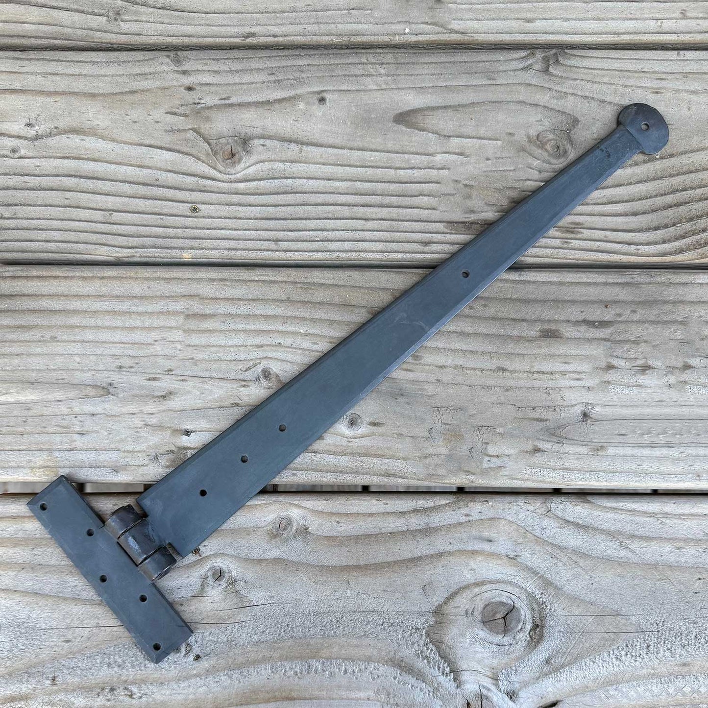 Blacksmith Forged 18 Inch Strap Hinge Traditional Round Penny End Tip - Thicker 3/8 Inch